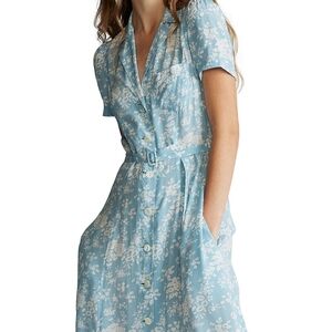 Floral Button-Up Dress in Light Blue